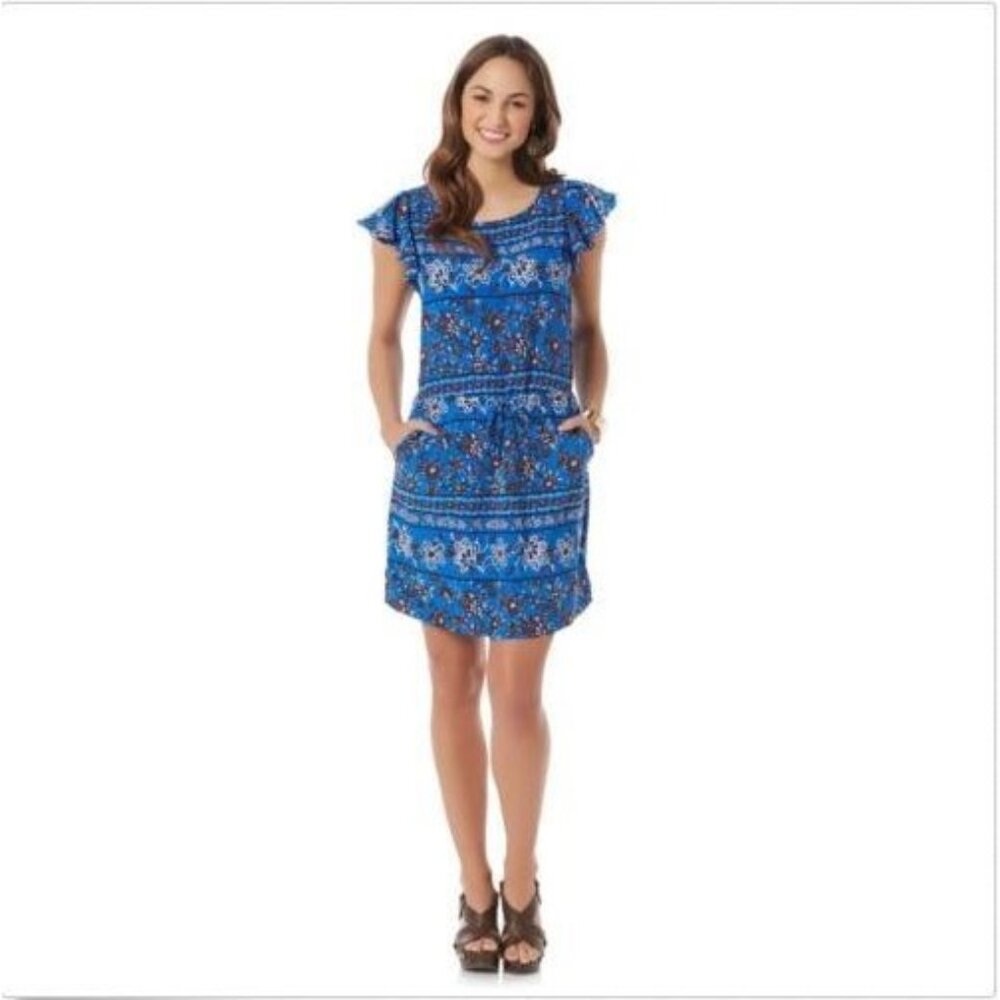 NEW Covington 16 Dress Blue Ruffle Flutter Sleeve‎ Pockets Boho Festival 7511